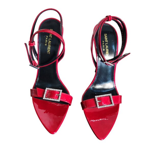 Saint Laurent Claude Buckle Detail Red Heel Sandal Size 38/ 7.5 - Picture 1 of 8